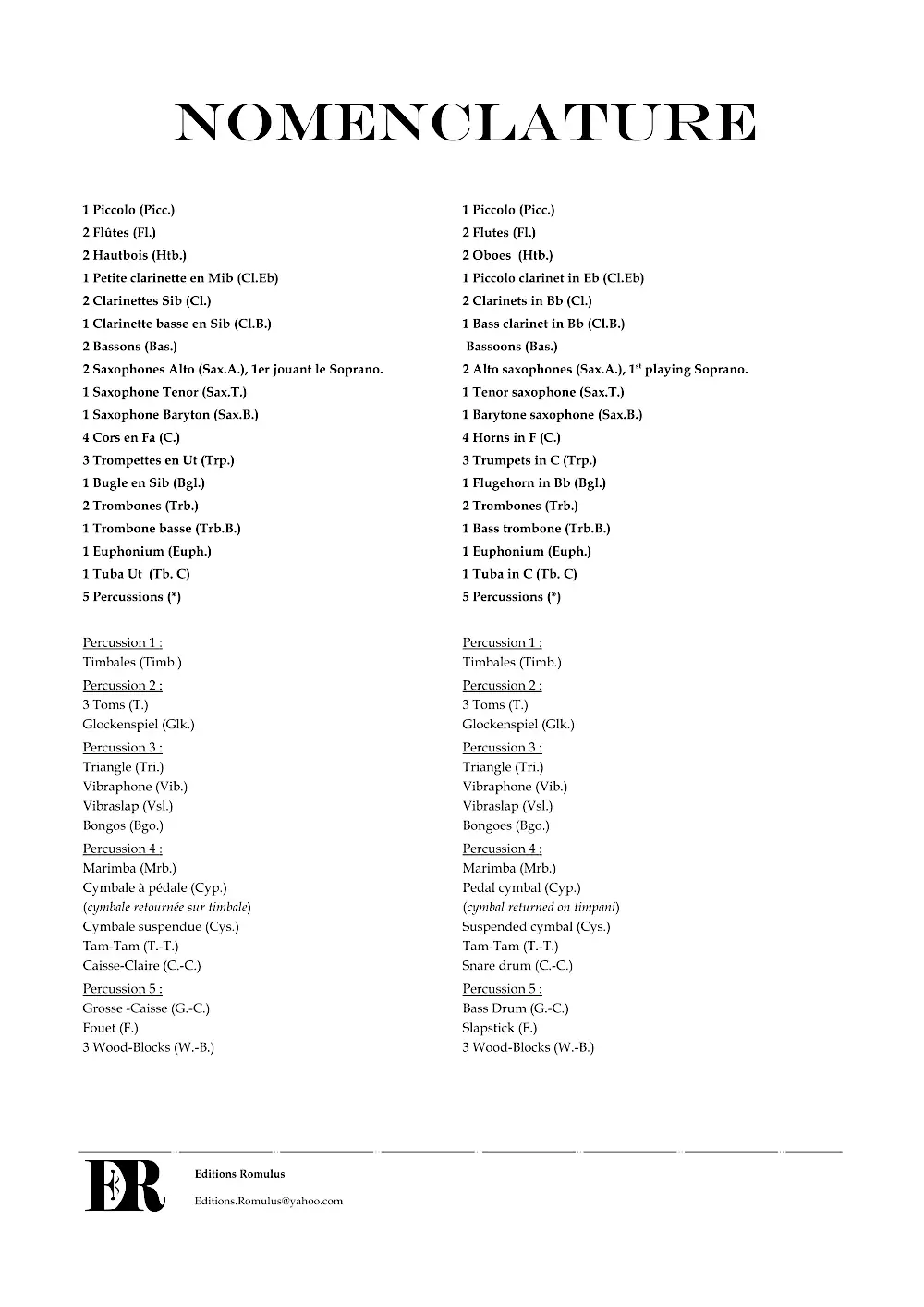 Nomenclature de la partition "Sources" en résolution dégradée.
