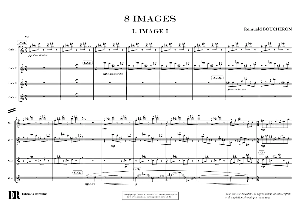 Extrait de la partition "8 Images" éditée aux Éditions Romulus.