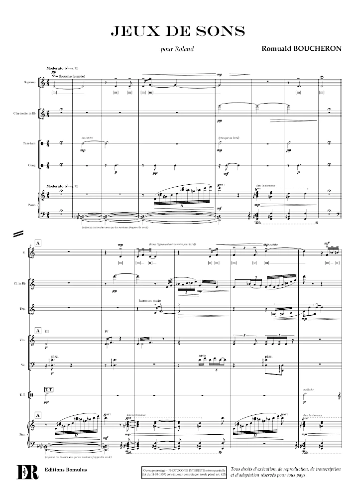 Extrait de la partition "Jeux de sons" éditée aux Éditions Romulus.