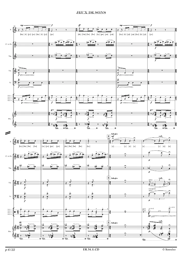 Extrait de la partition "Jeux de sons" éditée aux Éditions Romulus.