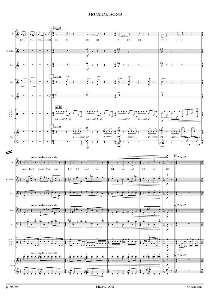 Extrait de la partition "Jeux de sons" éditée aux Éditions Romulus.