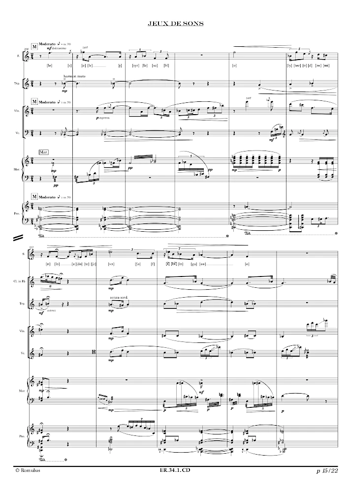 Extrait de la partition "Jeux de sons" éditée aux Éditions Romulus.