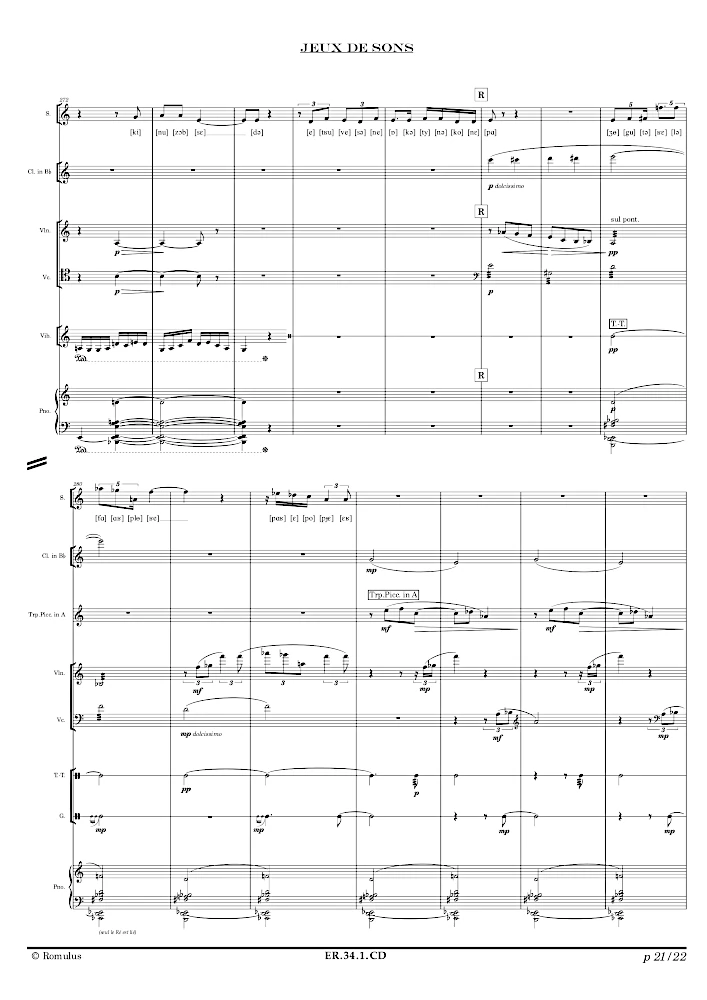 Extrait de la partition "Jeux de sons" éditée aux Éditions Romulus.