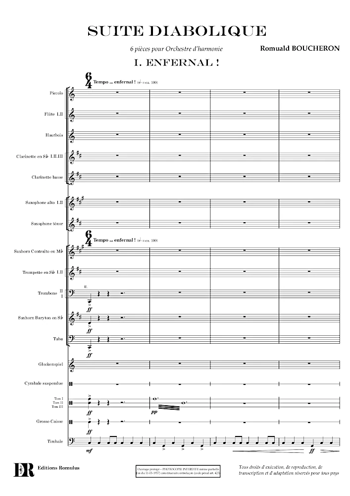 Extrait de la partition "Suite Diabolique" éditée aux Éditions Romulus.