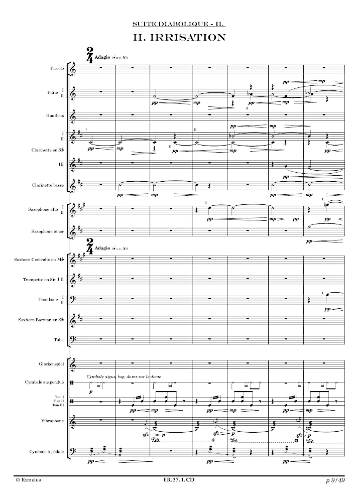 Extrait de la partition "Suite Diabolique" éditée aux Éditions Romulus.