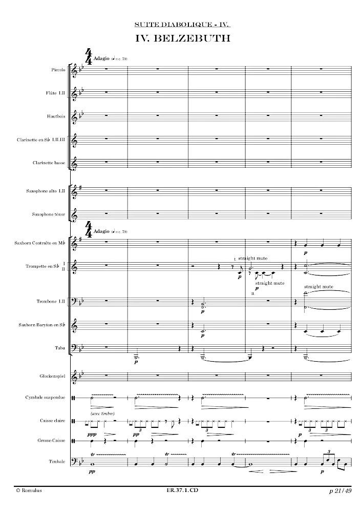 Extrait de la partition "Suite Diabolique" éditée aux Éditions Romulus.