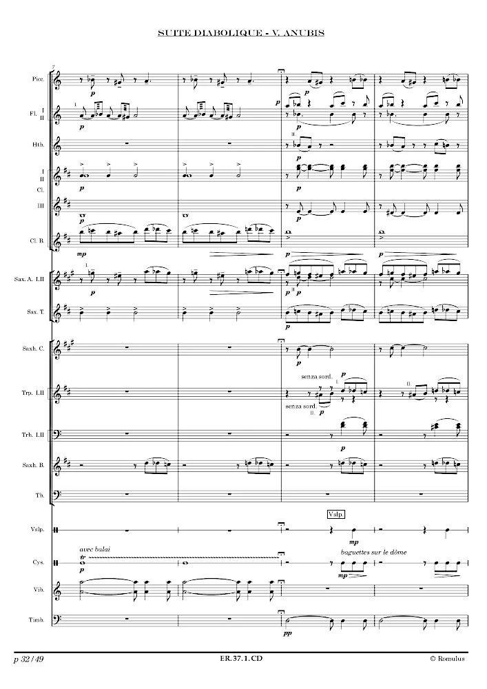 Extrait de la partition "Suite Diabolique" éditée aux Éditions Romulus.