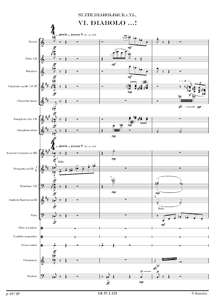 Extrait de la partition "Suite Diabolique" éditée aux Éditions Romulus.