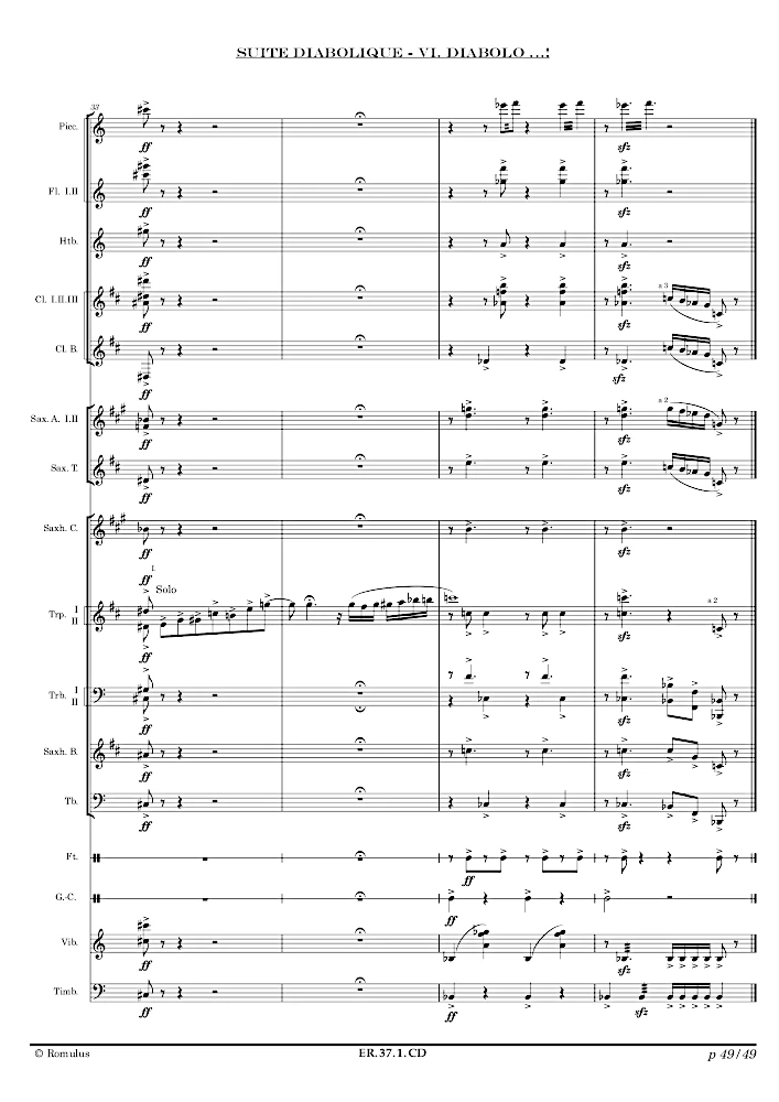 Extrait de la partition "Suite Diabolique" éditée aux Éditions Romulus.