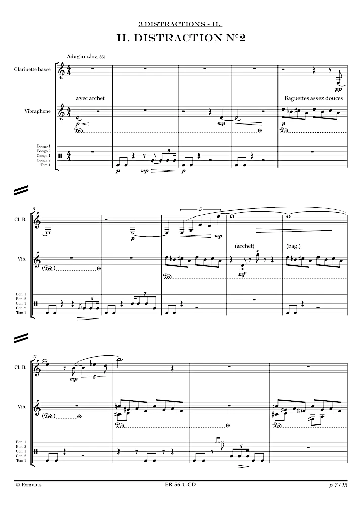 Extrait de la partition "3 Distractions" éditée aux Éditions Romulus.