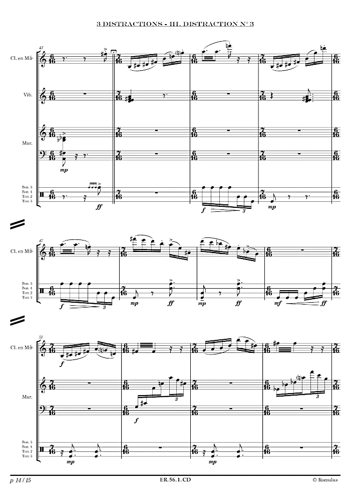 Extrait de la partition "3 Distractions" éditée aux Éditions Romulus.