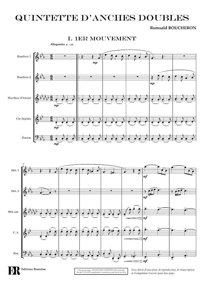 Extrait de la partition "Quintette d'anches doubles" en résolution dégradée.