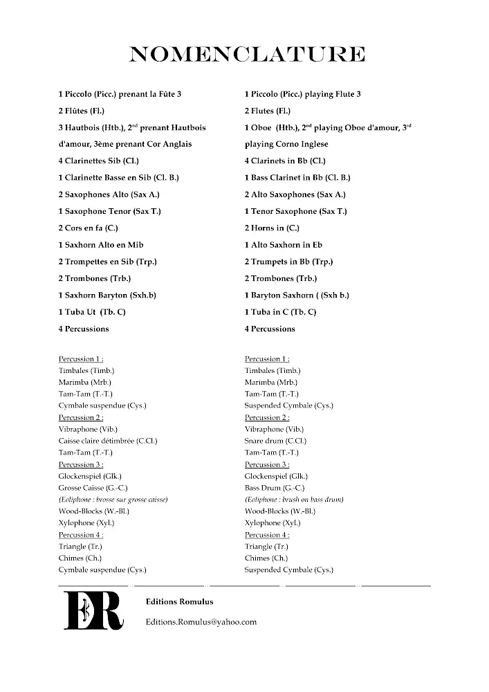Nomenclature de la partition "Mélusine" en résolution dégradée.