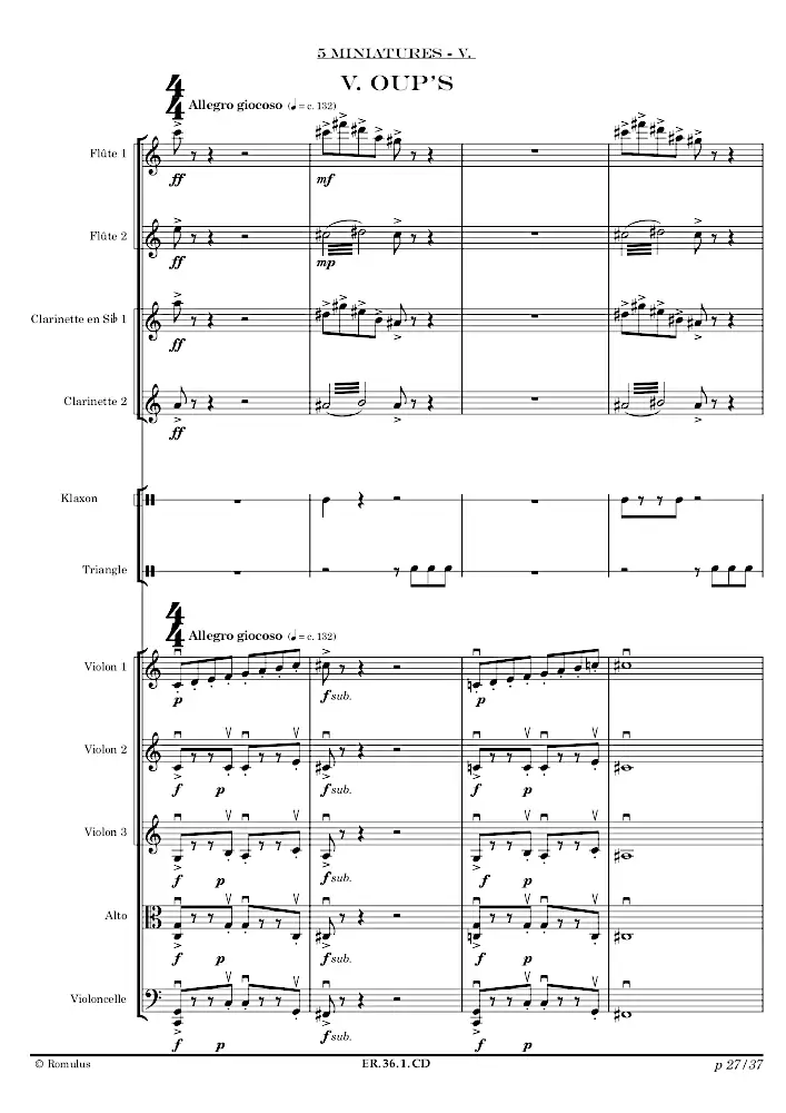 Extrait de la partition "5 Miniatures" en résolution dégradée.