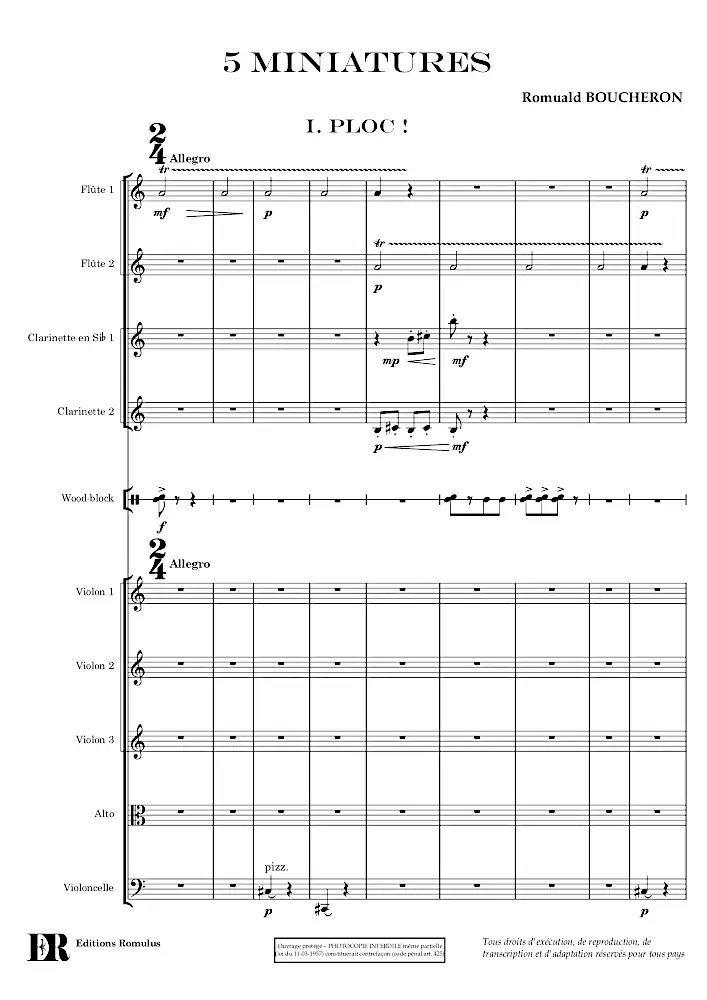 Extrait de la partition "5 Miniatures" en résolution dégradée.