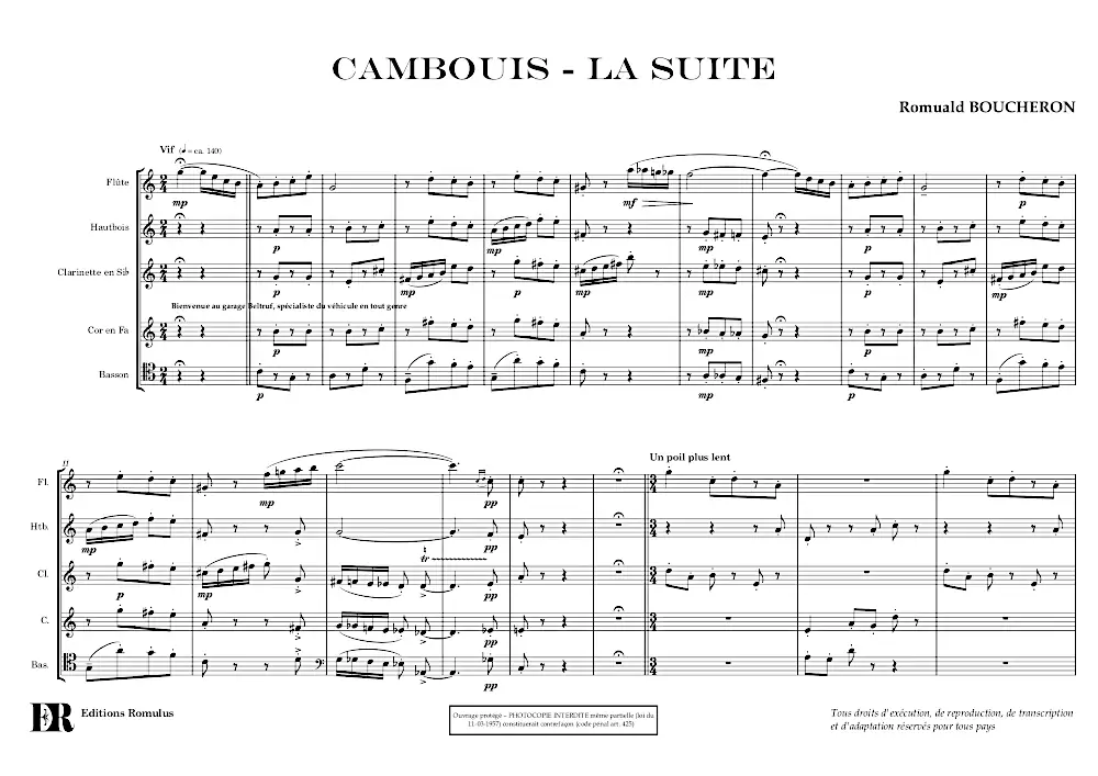 Extrait de la partition "Cambouis - La Suite" en résolution dégradée.