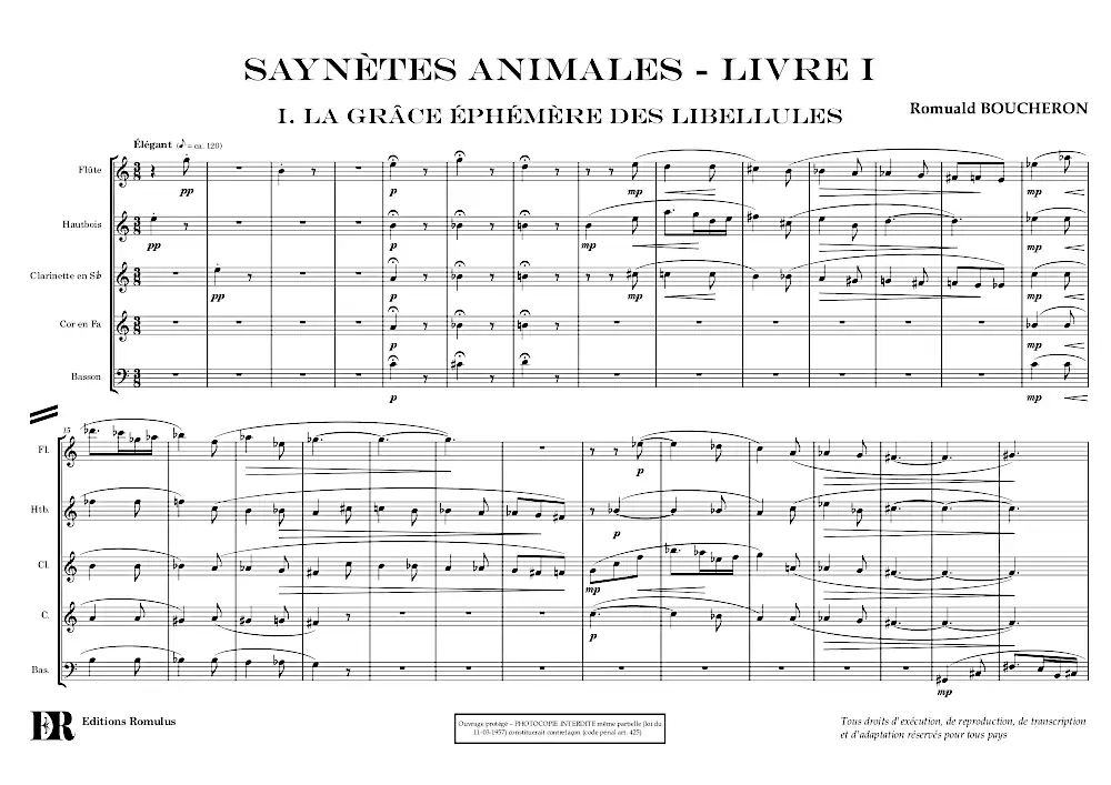 Extrait de la partition "Saynètes animales - Livre I" en résolution dégradée.