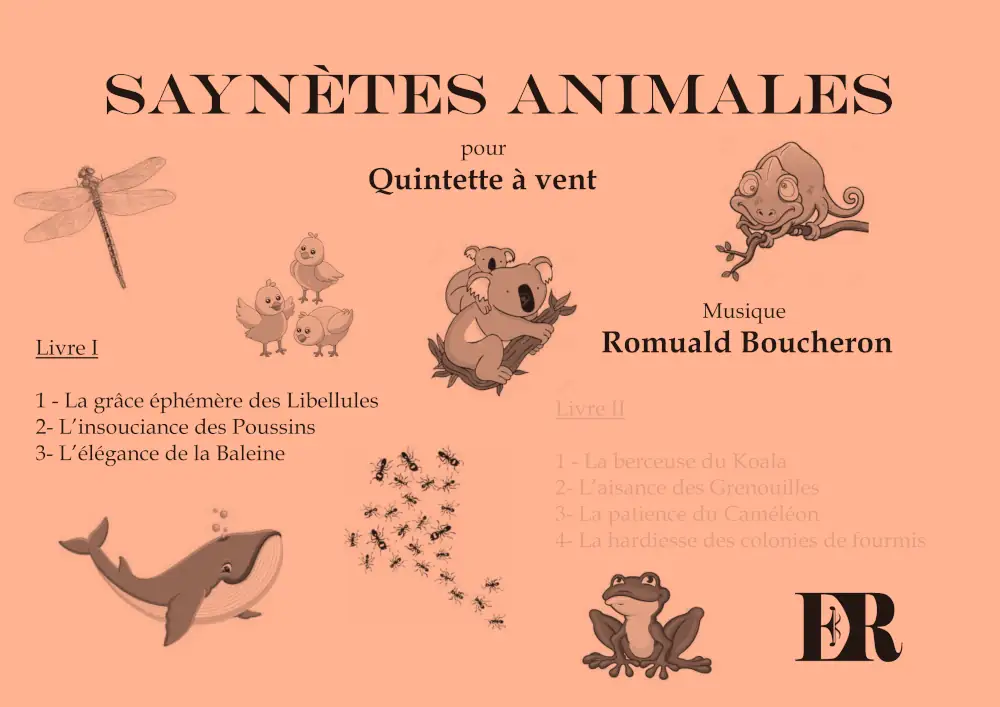 Couverture de la partition "Saynètes Animales - Livre I" éditée aux Éditions Romulus.