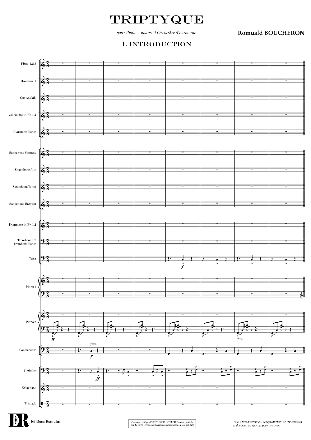 Extrait de la partition "Triptyque" éditée aux Éditions Romulus.