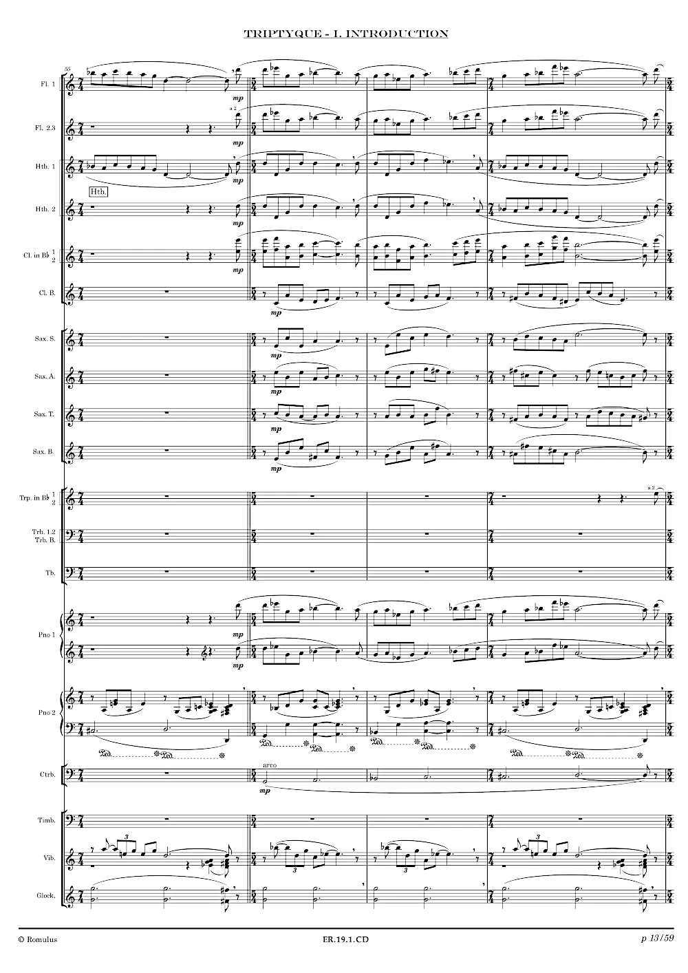 Extrait de la partition "Triptyque" éditée aux Éditions Romulus.