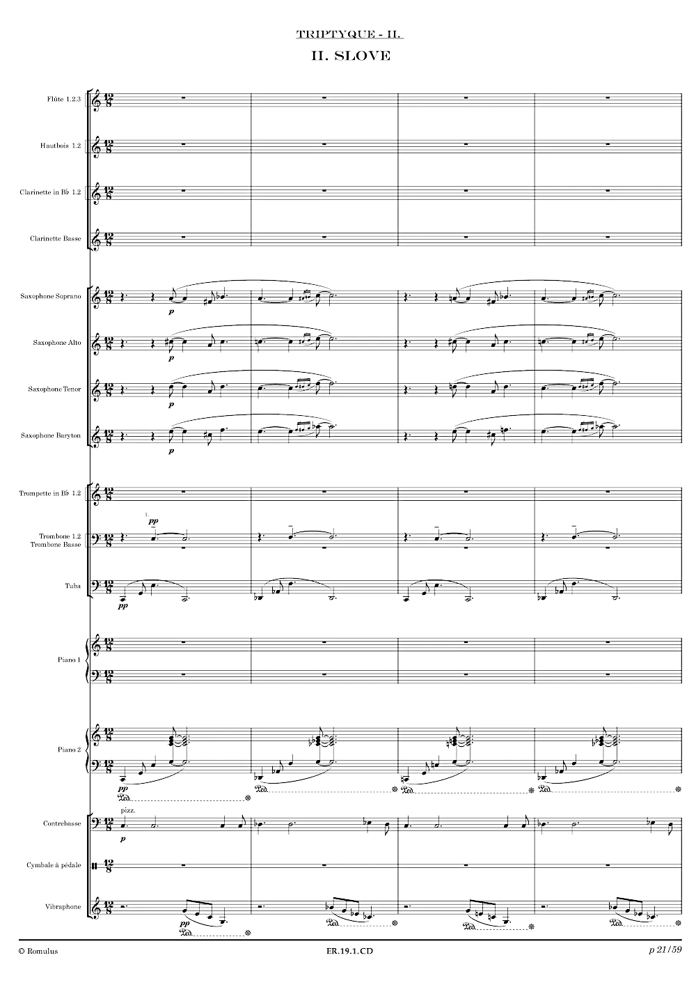 Extrait de la partition "Triptyque" éditée aux Éditions Romulus.