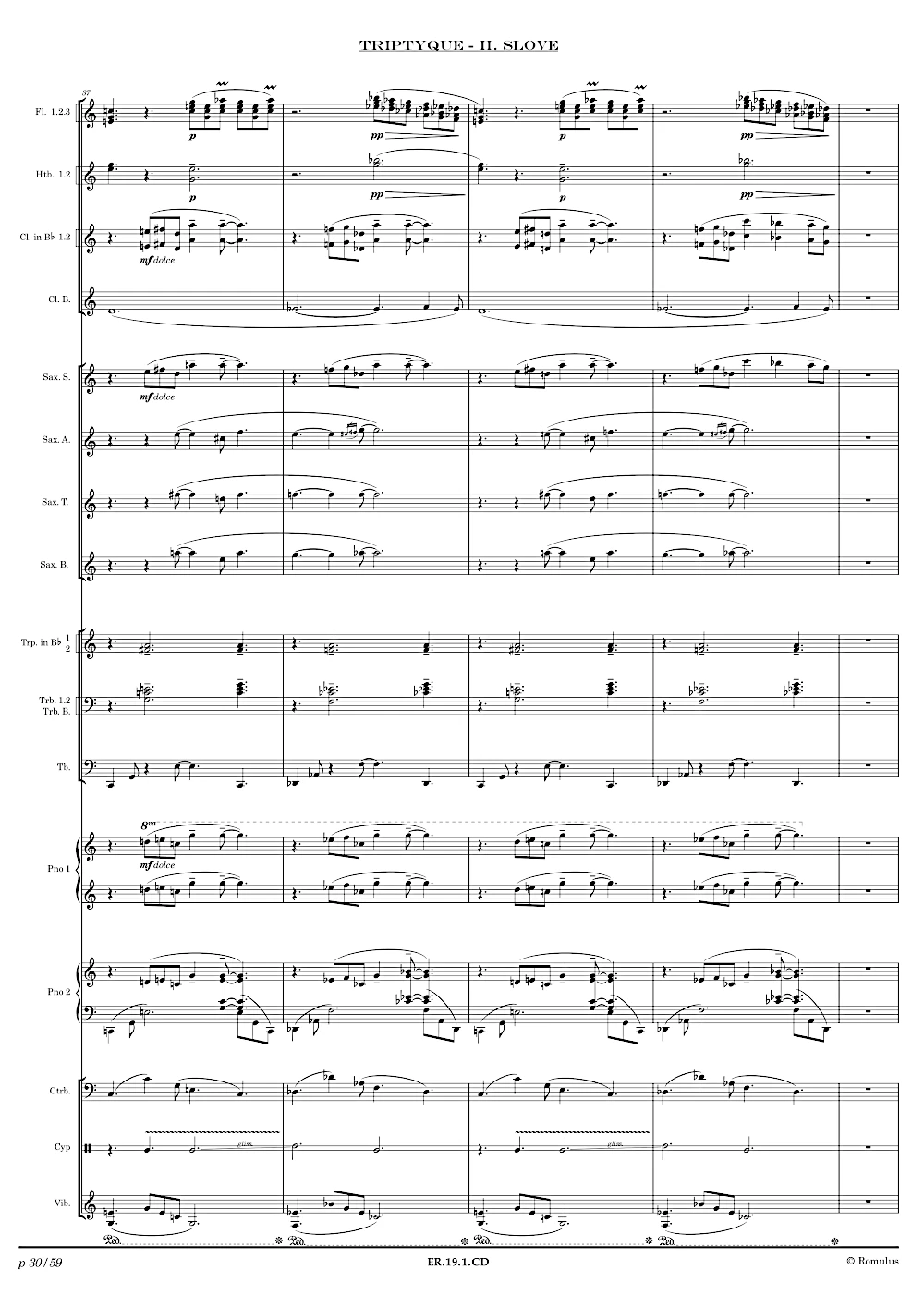 Extrait de la partition "Triptyque" éditée aux Éditions Romulus.