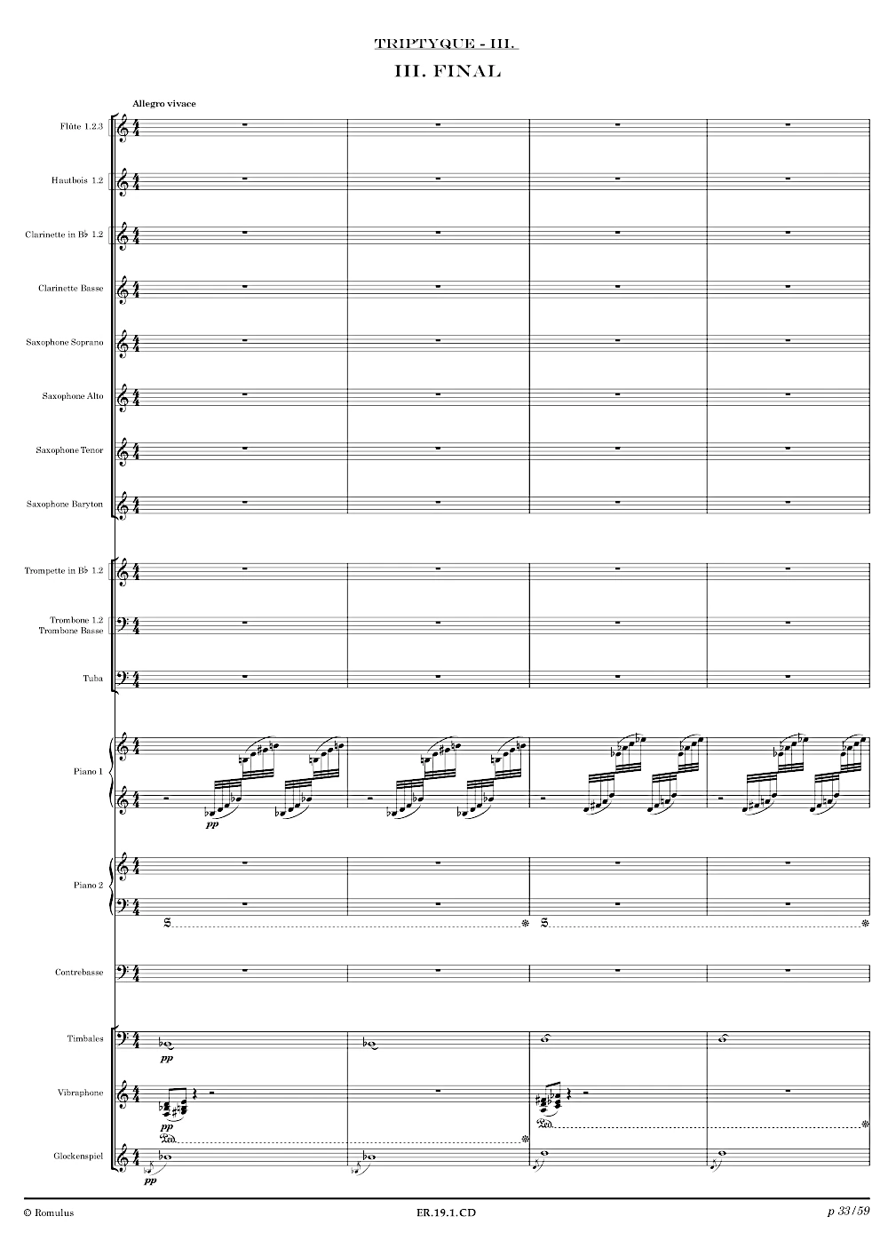 Extrait de la partition "Triptyque" éditée aux Éditions Romulus.