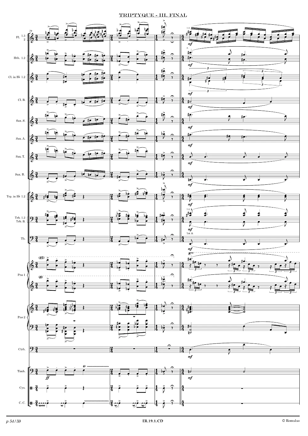 Extrait de la partition "Triptyque" éditée aux Éditions Romulus.