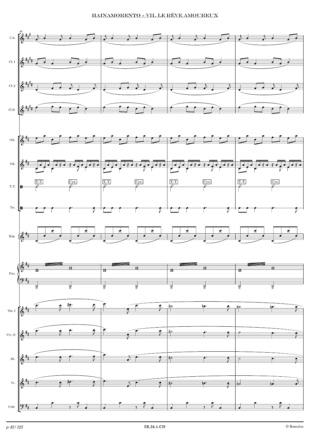 Extrait de la partition "Hainamorento" éditée aux Éditions Romulus.
