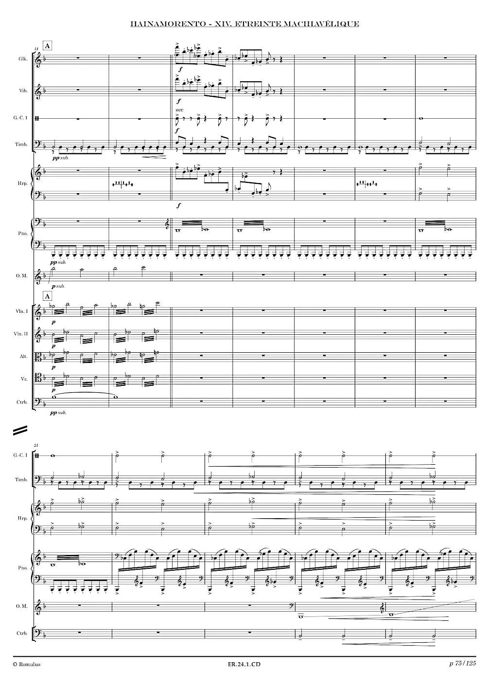 Extrait de la partition "Hainamorento" éditée aux Éditions Romulus.