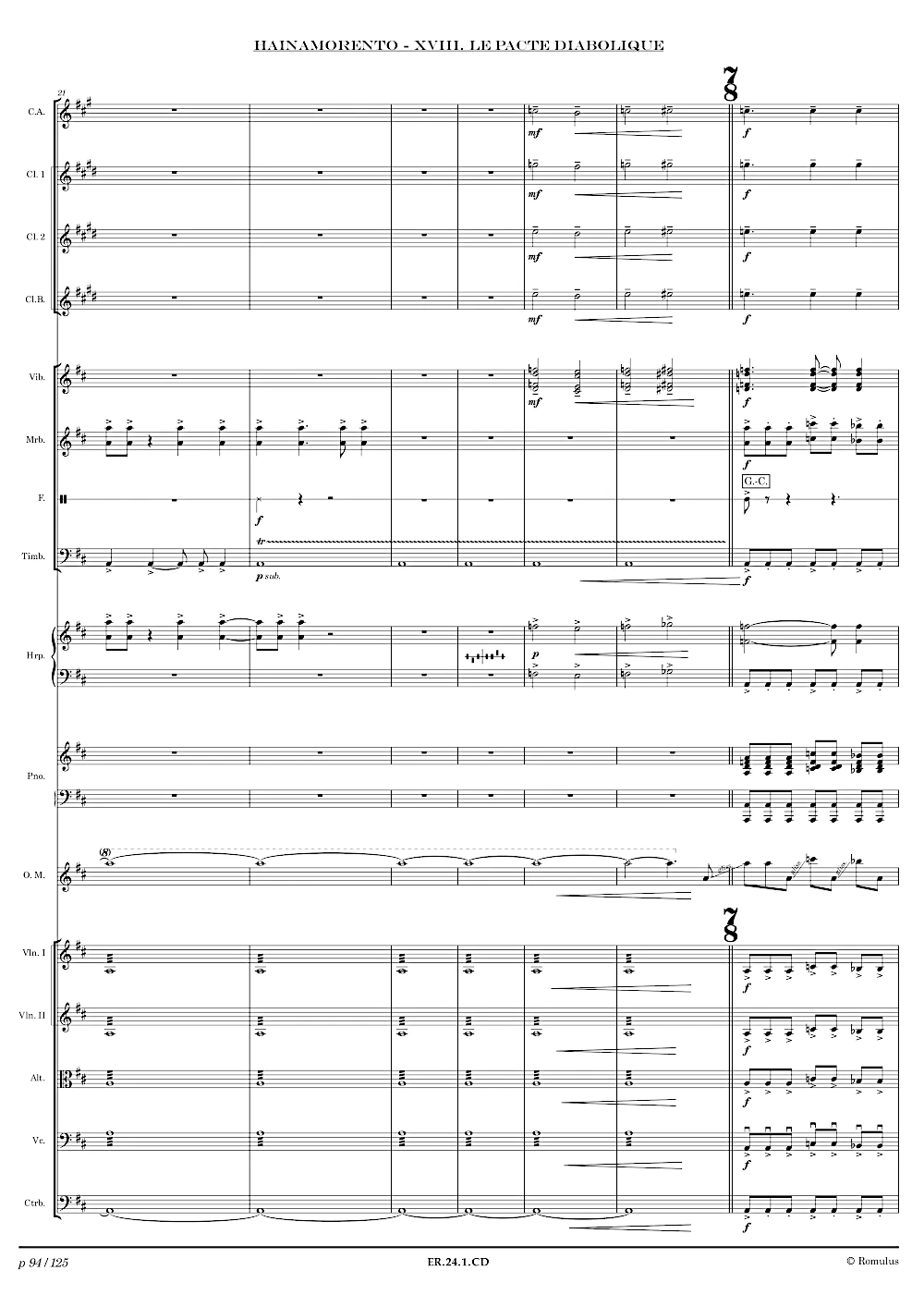 Extrait de la partition "Hainamorento" éditée aux Éditions Romulus.