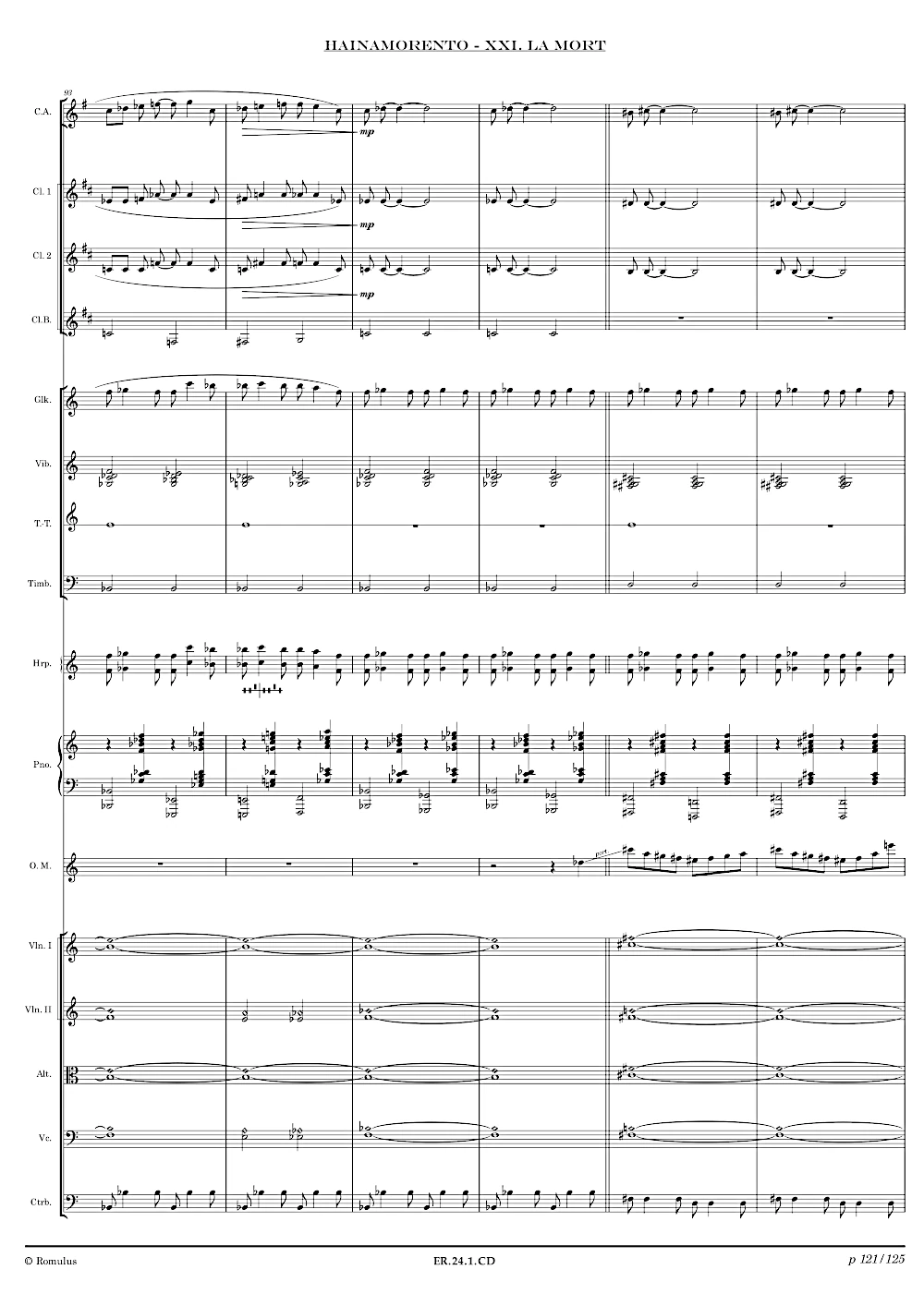 Extrait de la partition "Hainamorento" éditée aux Éditions Romulus.