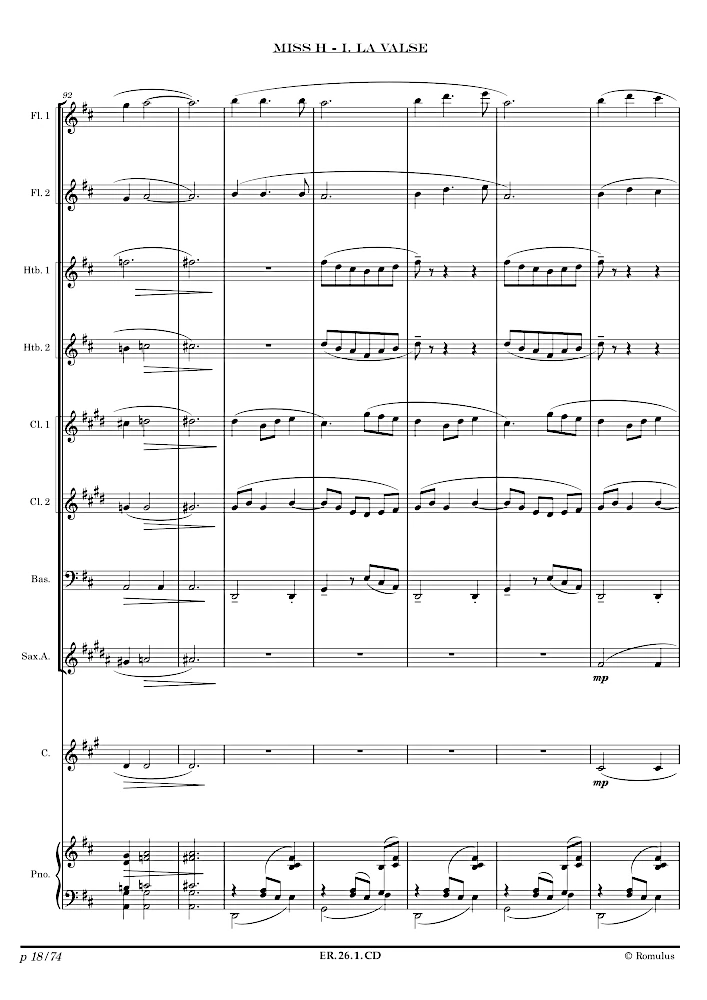Extrait de la partition "Miss H" éditée aux Éditions Romulus.