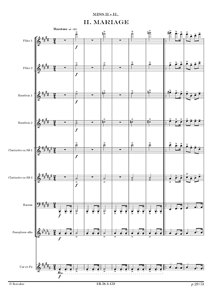 Extrait de la partition "Miss H" éditée aux Éditions Romulus.
