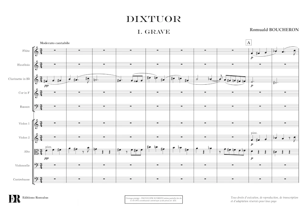 Extrait de la partition "Dixtuor" éditée aux Éditions Romulus.