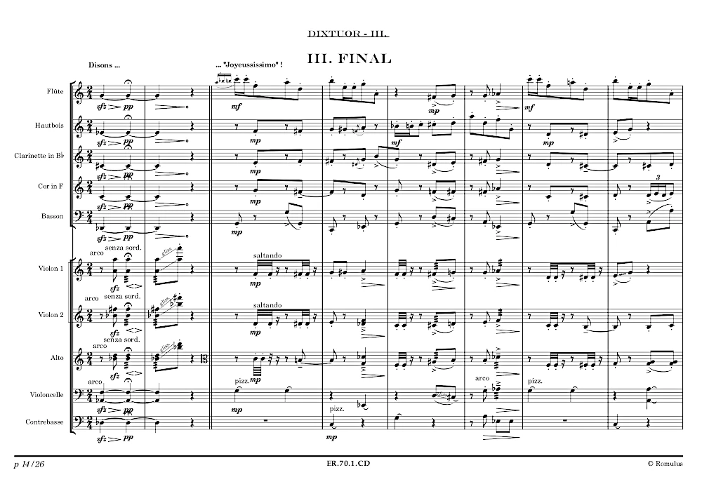 Extrait de la partition "Dixtuor" éditée aux Éditions Romulus.