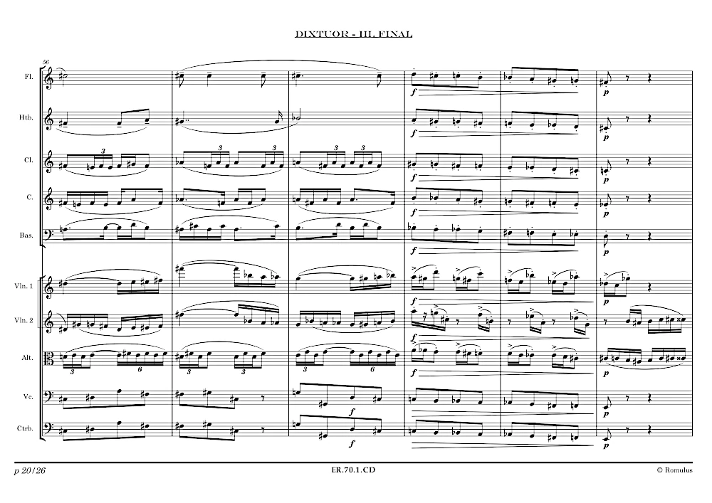 Extrait de la partition "Dixtuor" éditée aux Éditions Romulus.