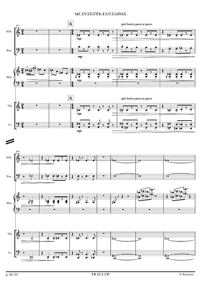 Extrait de la partition "Quintette Fantaisie" éditée aux Éditions Romulus.