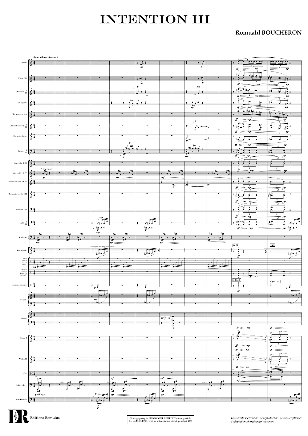 Extrait de la partition "Intentions III" éditée aux Éditions Romulus.