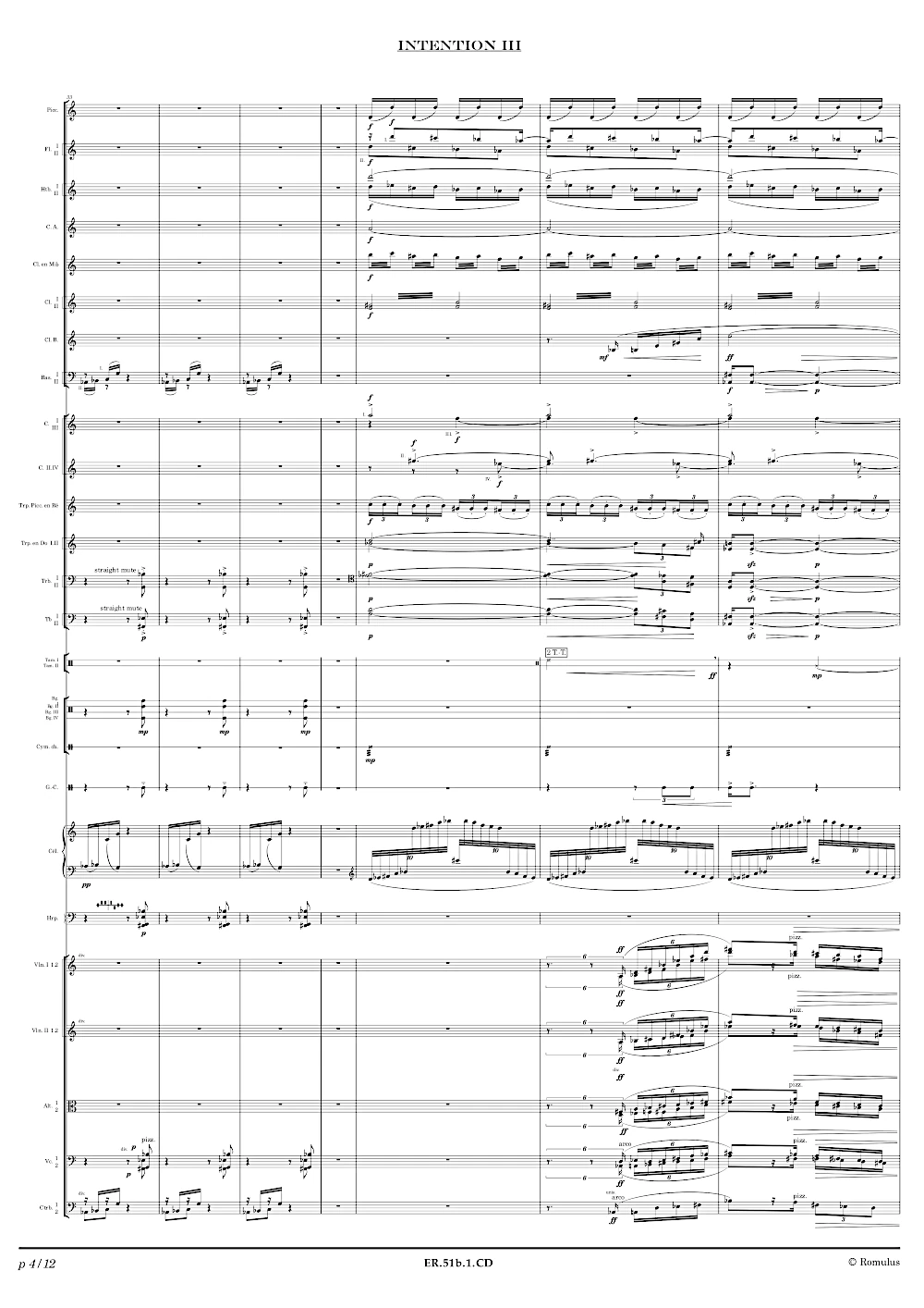 Extrait de la partition "Intentions III" éditée aux Éditions Romulus.