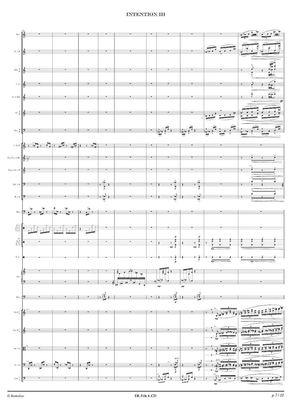 Extrait de la partition "Intentions III" éditée aux Éditions Romulus.