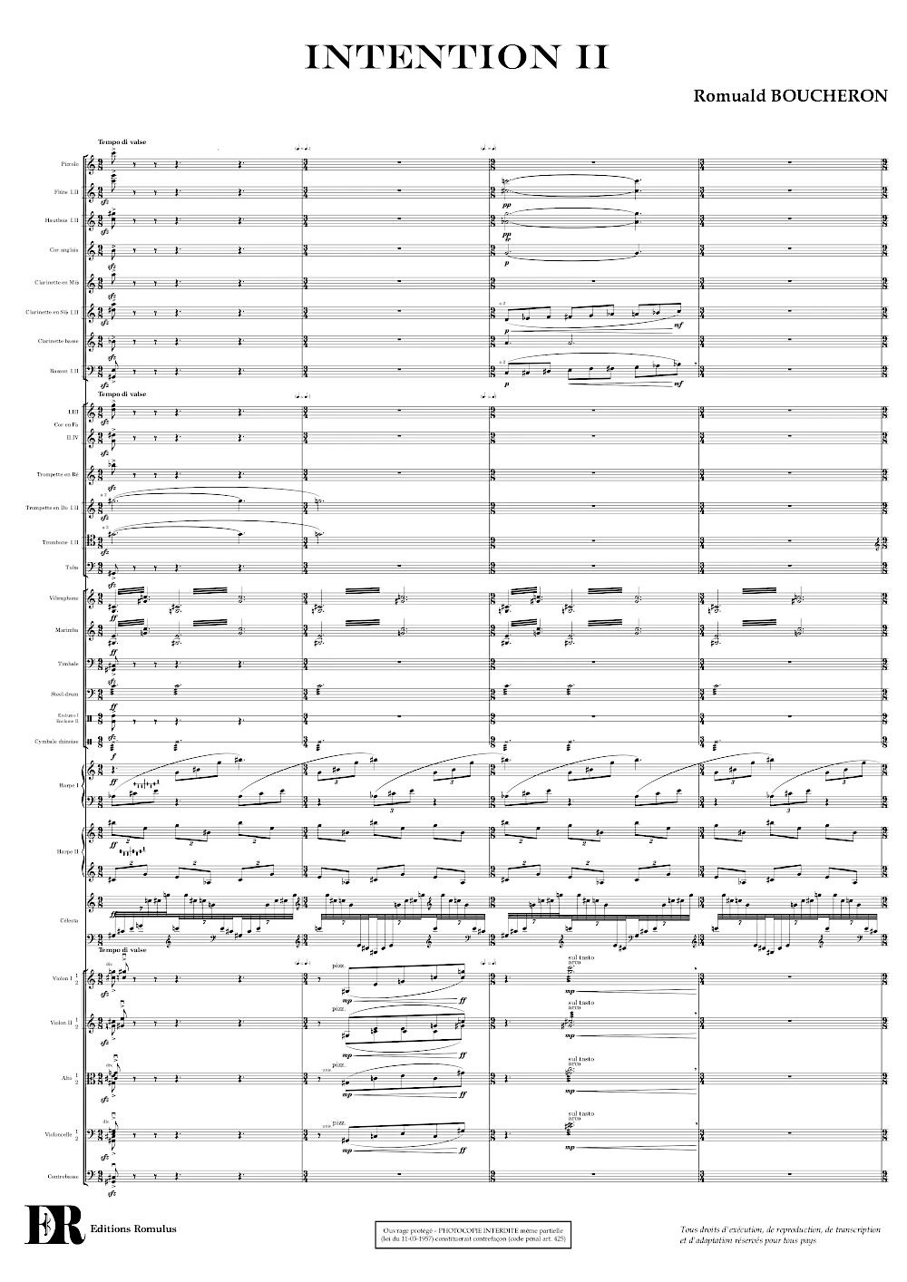 Extrait de la partition "Intentions II" éditée aux Éditions Romulus.