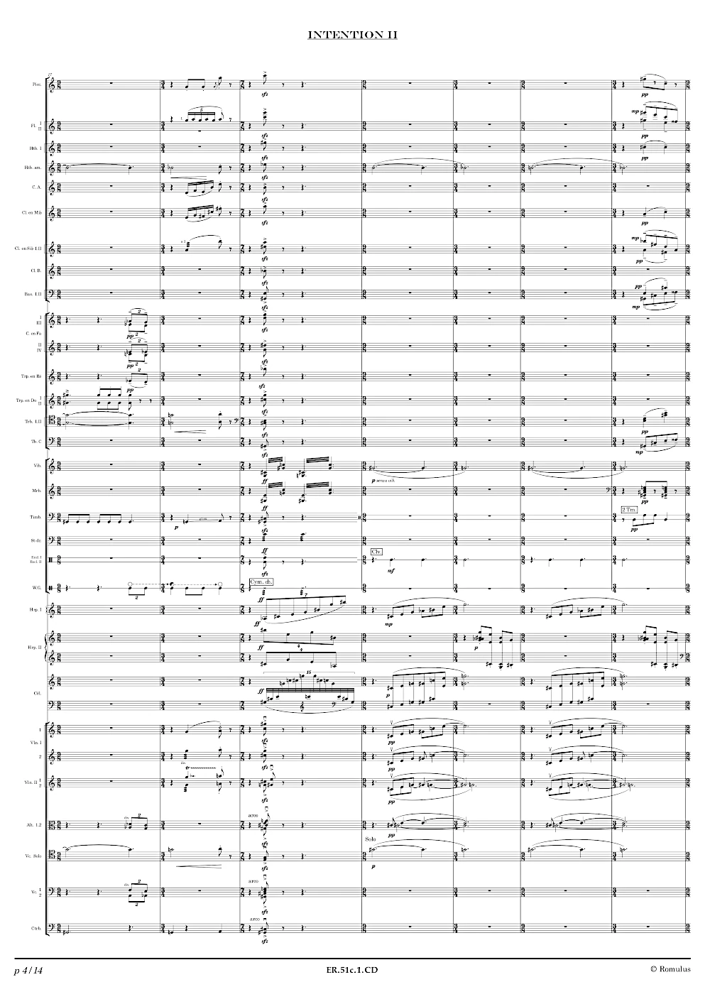 Extrait de la partition "Intentions II" éditée aux Éditions Romulus.