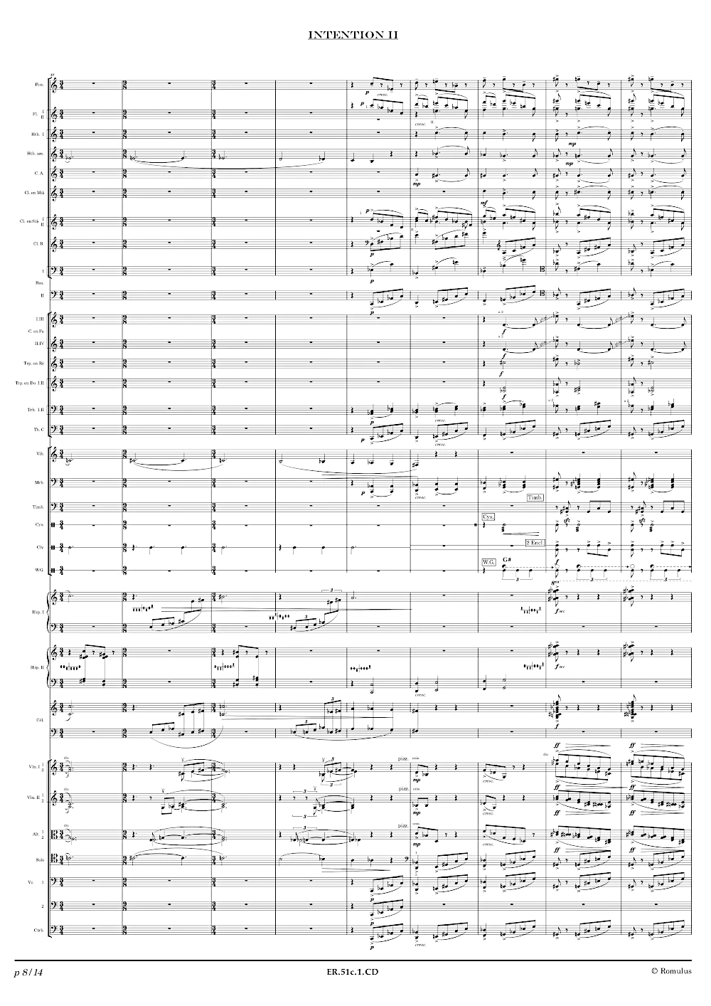 Extrait de la partition "Intentions II" éditée aux Éditions Romulus.